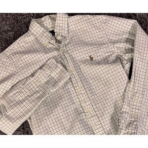 Ralph Lauren Oxford button down dress shirt plaid Mens Small White Green Purple